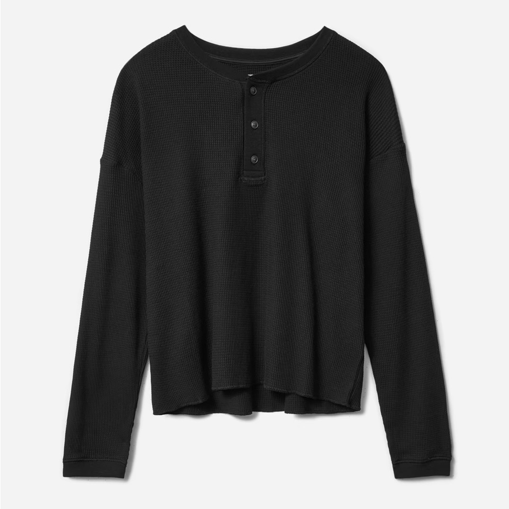 Everlane Black Long-Sleeve Henley Thermal Top